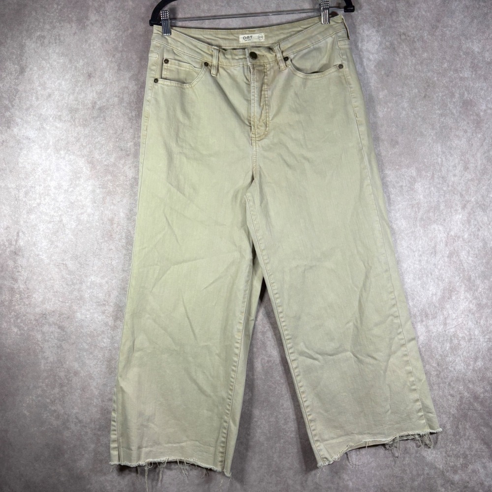 OAT Jeans Womens Size 10/30 Tan Wide Leg Raw Hem High Rise Denim Pants Boho